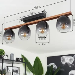 Plafonnier Chauplane Bois foncé, Noir, 4 lumières