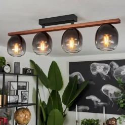 Plafonnier Chauplane Bois foncé, Noir, 4 lumières
