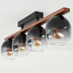 Plafonnier Chauplane Bois foncé, Noir, 4 lumières