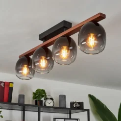 Plafonnier Chauplane Bois foncé, Noir, 4 lumières