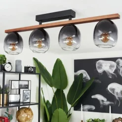 Plafonnier Chauplane Bois foncé, Noir, 4 lumières