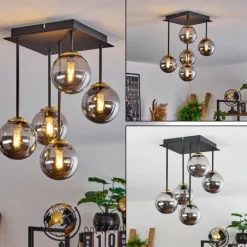 Plafonnier Chehalis Laiton, Noir, 5 lumières