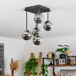 Plafonnier Chehalis Laiton, Noir, 5 lumières