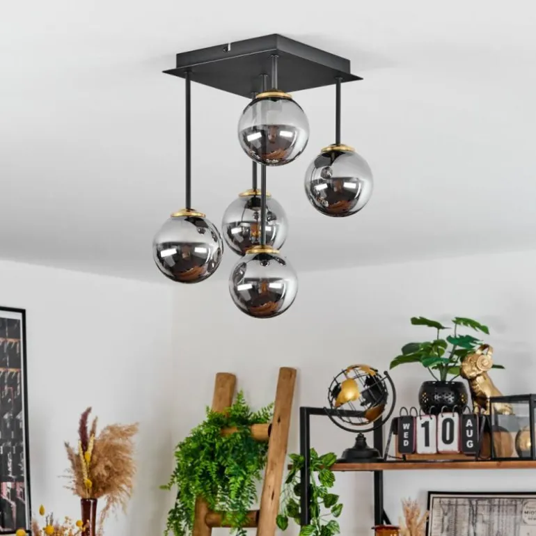 Plafonnier Chehalis Laiton, Noir, 5 lumières