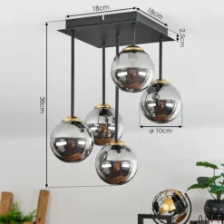 Plafonnier Chehalis Laiton, Noir, 5 lumières