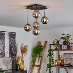 Plafonnier Chehalis Laiton, Noir, 5 lumières