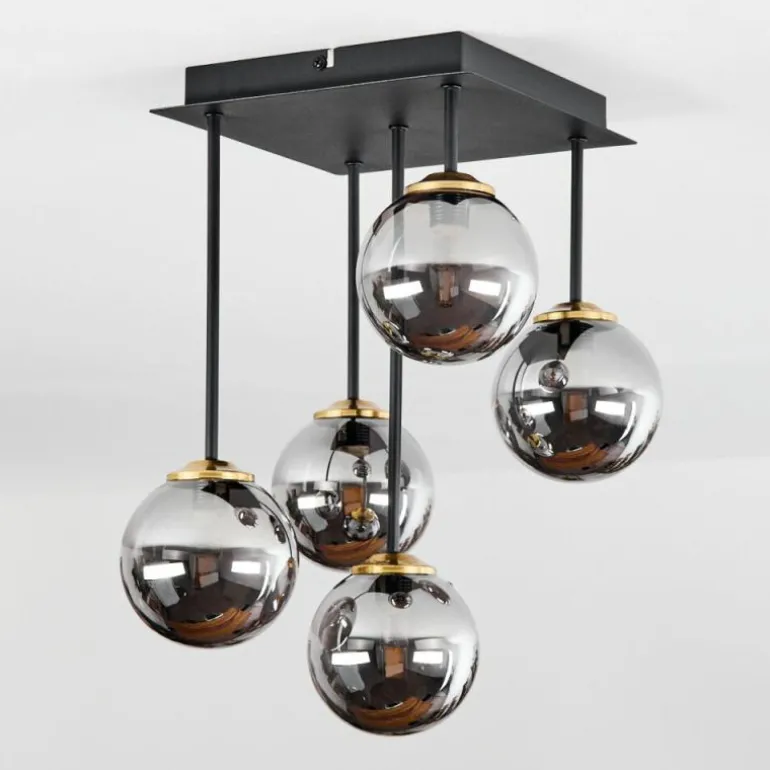 Plafonnier Chehalis Laiton, Noir, 5 lumières