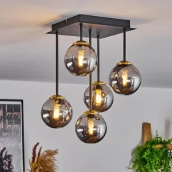 Plafonnier Chehalis Laiton, Noir, 5 lumières