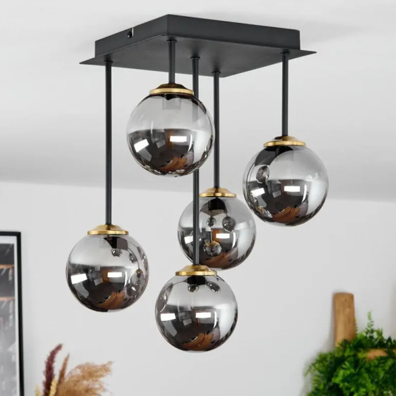 Plafonnier Chehalis Laiton, Noir, 5 lumières