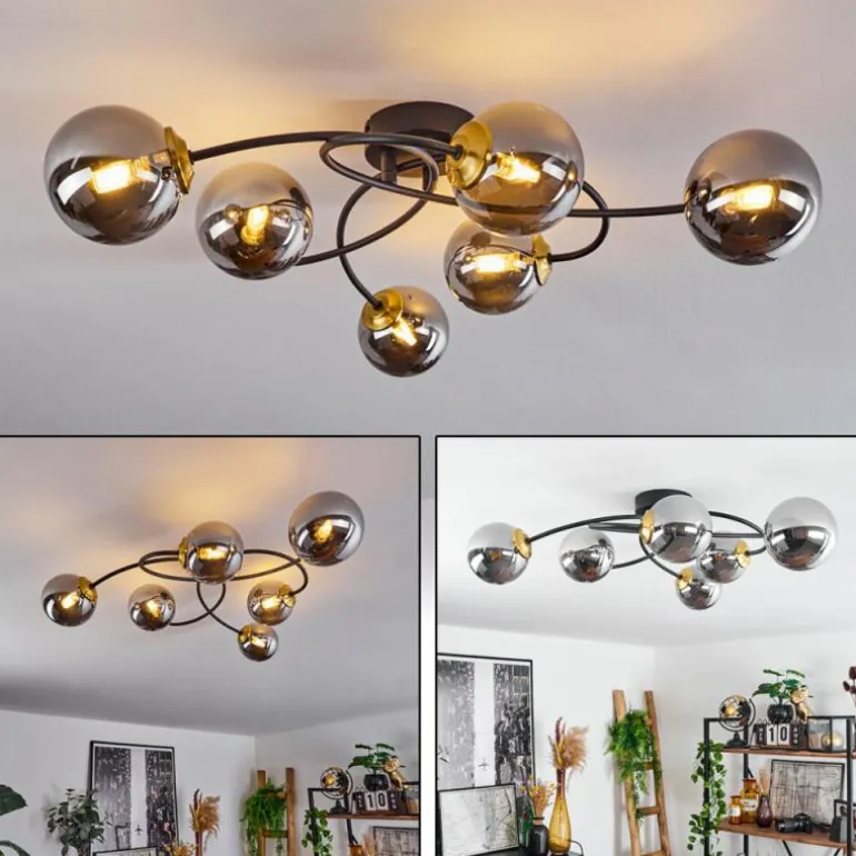 Plafonnier Chehalis Laiton, Noir, 6 lumières