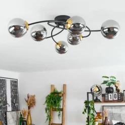 Plafonnier Chehalis Laiton, Noir, 6 lumières