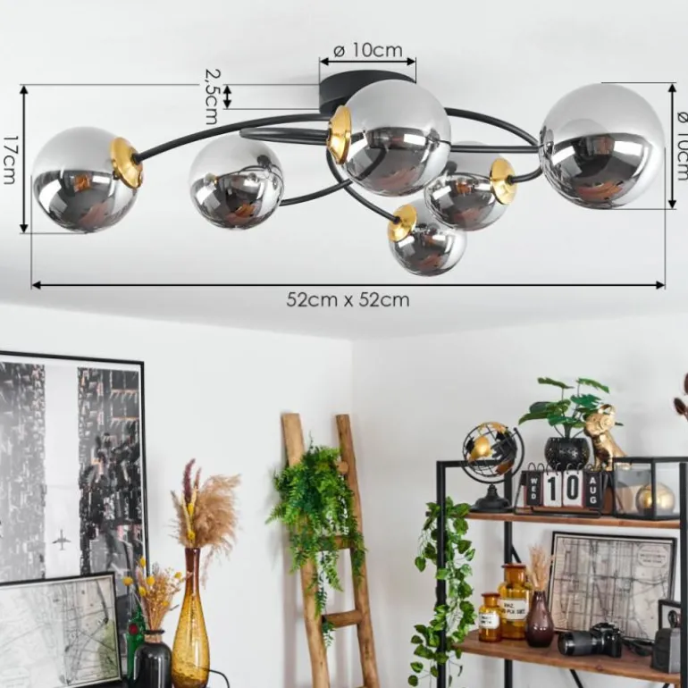 Plafonnier Chehalis Laiton, Noir, 6 lumières