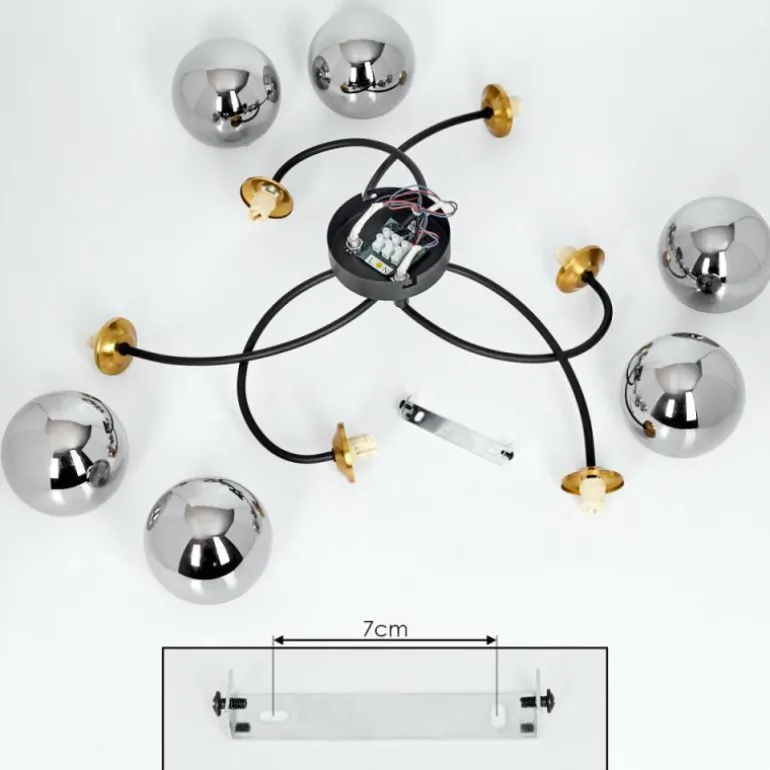 Plafonnier Chehalis Laiton, Noir, 6 lumières