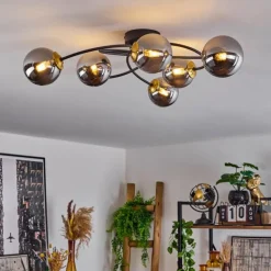 Plafonnier Chehalis Laiton, Noir, 6 lumières