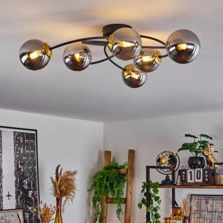 Plafonnier Chehalis Laiton, Noir, 6 lumières