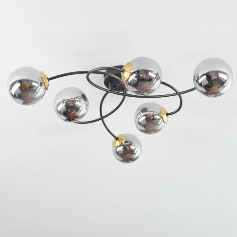 Plafonnier Chehalis Laiton, Noir, 6 lumières