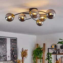 Plafonnier Chehalis Laiton, Noir, 6 lumières