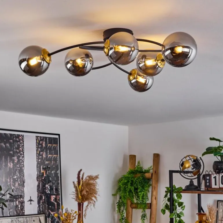 Plafonnier Chehalis Laiton, Noir, 6 lumières