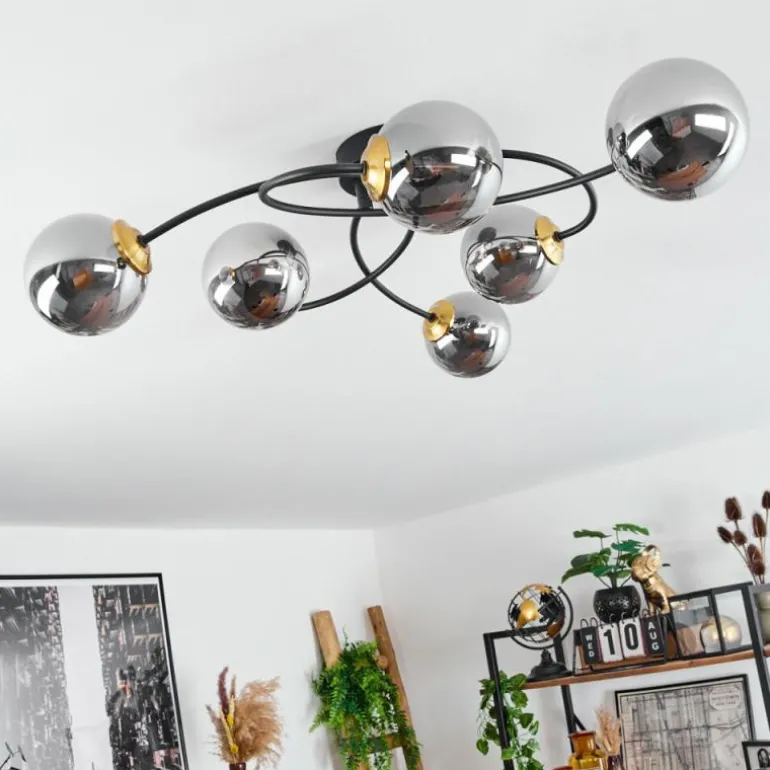 Plafonnier Chehalis Laiton, Noir, 6 lumières