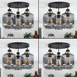 Plafonnier Curveira Bronze, Noir, 3 lumières