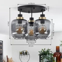 Plafonnier Curveira Bronze, Noir, 3 lumières