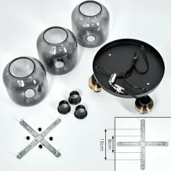 Plafonnier Curveira Bronze, Noir, 3 lumières