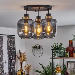 Plafonnier Curveira Bronze, Noir, 3 lumières