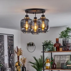 Plafonnier Curveira Bronze, Noir, 3 lumières