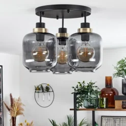 Plafonnier Curveira Bronze, Noir, 3 lumières