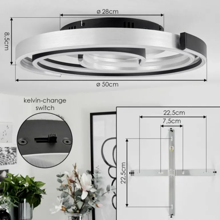 Plafonnier Golega LED Aluminium, Noir, 1 lumière