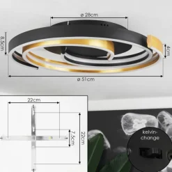 Plafonnier Golega LED Laiton, Noir, 1 lumière