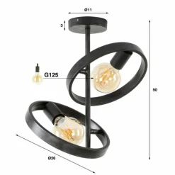 Plafonnier Hover Anthracite, 2 lumières
