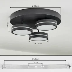 Plafonnier Huallilemu LED Noir, 3 lumières