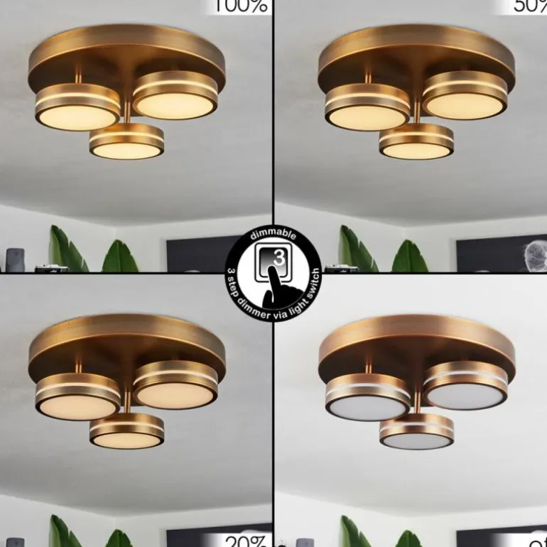 Plafonnier Huallilemu LED Vieux laiton, 3 lumières