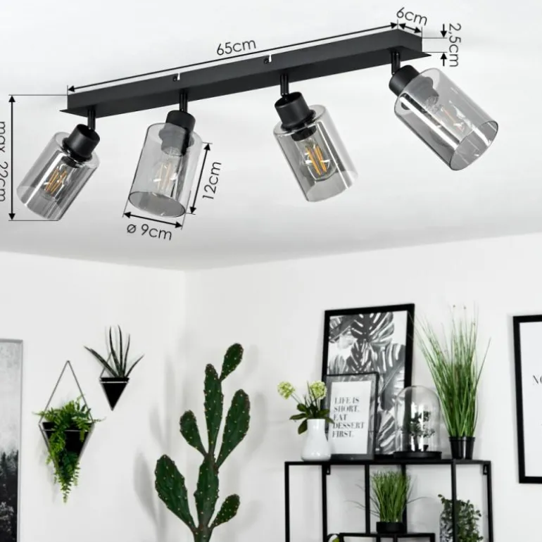 Plafonnier Hunouri Noir, 4 lumières