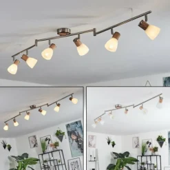 Plafonnier Icalma Bois clair, Nickel mat, 6 lumières