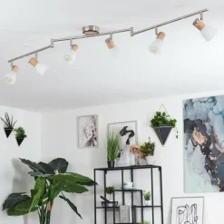 Plafonnier Icalma Bois clair, Nickel mat, 6 lumières