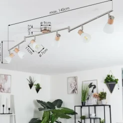 Plafonnier Icalma Bois clair, Nickel mat, 6 lumières