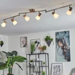 Plafonnier Icalma Bois clair, Nickel mat, 6 lumières