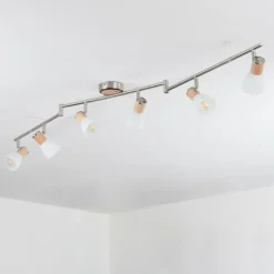 Plafonnier Icalma Bois clair, Nickel mat, 6 lumières