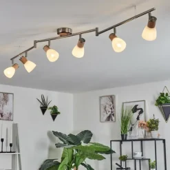 Plafonnier Icalma Bois clair, Nickel mat, 6 lumières