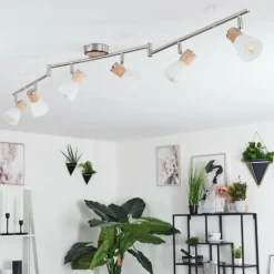 Plafonnier Icalma Bois clair, Nickel mat, 6 lumières