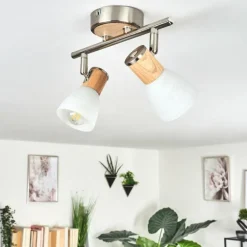 Plafonnier Icalma Écru, Nickel mat, 2 lumières