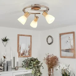 Plafonnier Icalma Écru, Nickel mat, 3 lumières