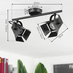 Plafonnier Isanay Noir, 2 lumières