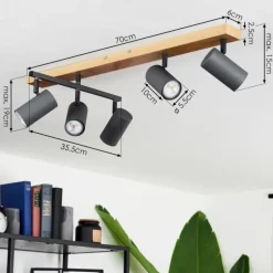 Plafonnier Javel Anthracite, Couleur bois, 5 lumières