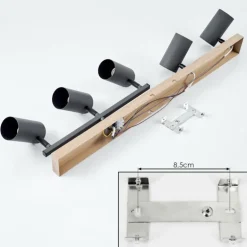 Plafonnier Javel Anthracite, Couleur bois, 5 lumières