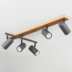 Plafonnier Javel Anthracite, Couleur bois, 5 lumières