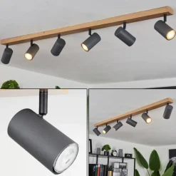 Plafonnier Javel Brun, Gris, Couleur bois, 6 lumières