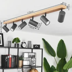 Plafonnier Javel Brun, Gris, Couleur bois, 6 lumières